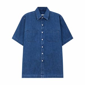 Chemise en jean décontractée à manches courtes pour homme LD8163.2 – Respirante, écologique, col montant, style minimaliste, design ton sur ton élégant - Product Image 3