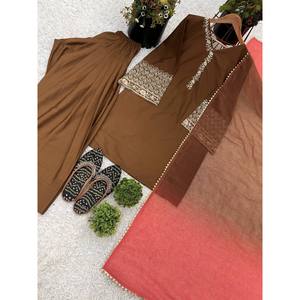 Top-Bottom para mujer y Dupatta Set con bordado elegante secuencia de trabajo - Product Image 4