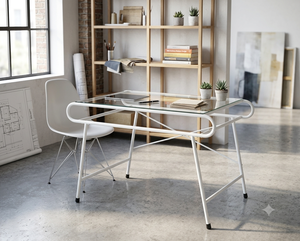 Modern Metal Frame Computer <b>Desk</b> With Lower Shelf <b>Simple</b> Design White Finish - Product Image 2