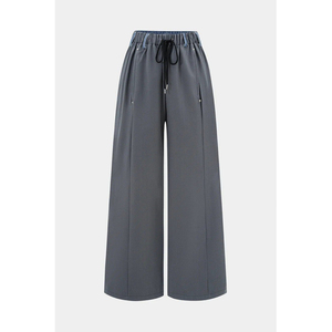Elastic Waist Pleated Full Length <b>Black</b> Color Casual Fashion Long Pants <b>Trousers</b> for <b>Women</b> - Product Image 3