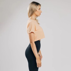INDEX APPAREL Women's Peach Crop <b>Top</b> T-Shirt O-Neck Short Sleeve Solid Color Casual Summer Wear Slim Fit Knitted Spandex - Product Image 2