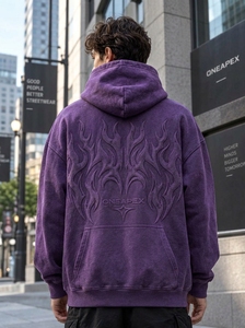 Sweat-shirt à capuche surdimensionné gaufré violet pour homme, streetwear de luxe, avec logo frontal, vente en gros de vêtements - Product Image 3