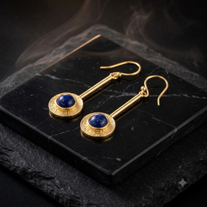 Boucles d'oreilles pendantes géométriques rondes en laiton plaqué or avec onyx vert, lapis-lazuli et malachite pour femme - Product Image 4