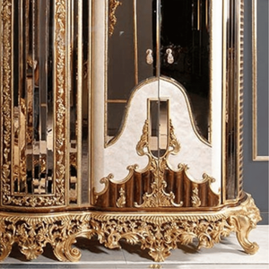 Armoire de luxe sur mesure en bois massif style baroque royal, ivoire, noyer, or, ornée de sculptures, avec portes miroir, meubles haut de gamme - Product Image 5