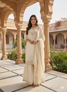 Conjunto de traje Sharara Fendy con bordado elaborado Royal Elegance y dupatta - Product Image 2