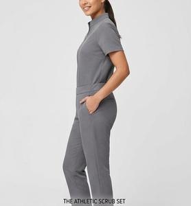 Ensemble de blouses médicales grises pour femmes, manches courtes, col zippé, pantalon, uniforme d'hôpital - Product Image 3