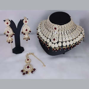 24K Gold Plated Kundan Stone Bridal <b>Necklace</b> Set & Earring Set - Product Image 2