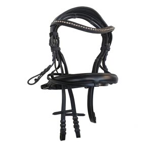 Brida Doble de Cuero Negro de Alta Calidad con Narquera Acolchada Ajustable y Frontal con Cristales para Equitación - Product Image 2
