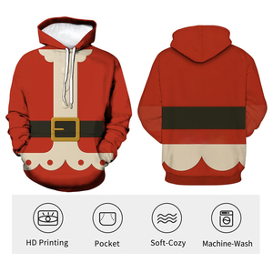 Red Santa Claus Print Hoodie Men's Casual Winter Knitted Sweatshirt Regular Fit Sublimation Christmas winter Transfer Print - Product Image 3