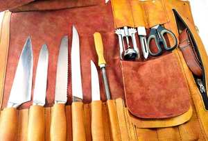 Couteau de Chef Forgé à la Main de Qualité Supérieure, Vente en Gros OEM/ODM, Manche en Cuir Roulé, Résistant à l'Eau LKR-0254 - Product Image 4