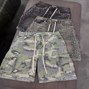 <b>High</b> <b>Waist</b> Men's Camouflage <b>Shorts</b> With Pearls Drawstring Street Style <b>Short</b> Pants Breathable Woven Fabric - Product Image 3