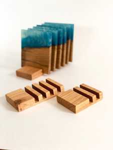 Round Wood Resin Coasters Heat Resistant Reusable Drink <b>Mats</b> Marble Look Table Decor for Home <b>Bar</b> Kitchen - Product Image 2
