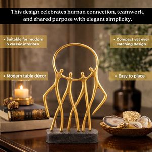 Escultura Familiar Abstracta de Aluminio con Base de Mármol, Acabado Dorado, Pieza Decorativa Moderna para Sala de Estar, Oficina o Mesa - Product Image 6