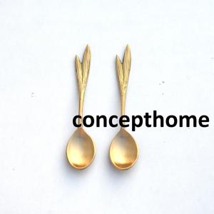 Juego de cucharas de café de latón con diseño de mango en relieve de concha, cuchara de acero espejado para cocina, restaurante, hotel y hogar. - Product Image 3