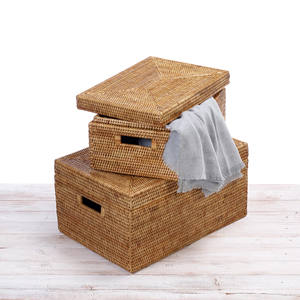 Cestas de ratán de venta rápida con tapa tejida a mano, organizadores y almacenamiento para dormitorio y cocina - Product Image 2