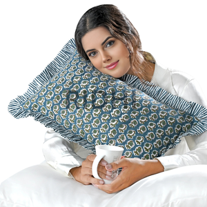 RIDHI 12x20 Floral Ruffle Lumbar Pillow Cover Set Hand Block Print Cotton Sham Removable Washable Machine Washable Decor - Product Image 1