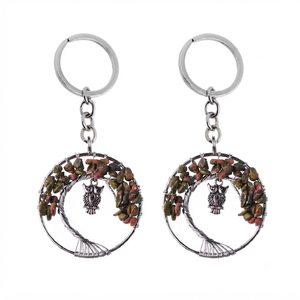 Llavero de cristal de alta calidad, llavero de árbol de la vida de unakita, llavero de piedra natural con diseño de búho, regalos para mujeres. - Product Image 4