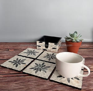 Ensemble de thé et café en nacre pour cadeaux sous-verres en noyer élégants personnalisés sous-verres en nacre incrustés pour la maison moderne - Product Image 1