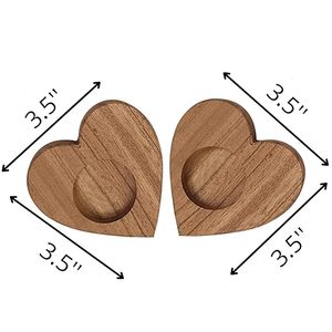 Portavelas de madera en forma de corazón, par de decoraciones de madera natural hechas a mano, estilo romántico minimalista, juego de portavelas para velas de té - Product Image 1