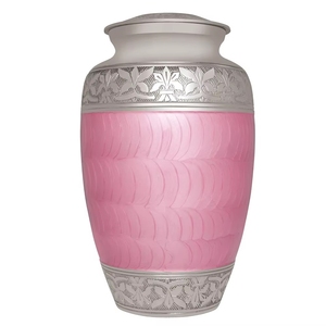 Urna Funeraria de Aluminio Rosa Pálido Plateado con Diseño de Rosas en Relieve Pintado a Mano para Cenizas de Adultos, Conmemorativa, 24 Pulgadas - Product Image 2
