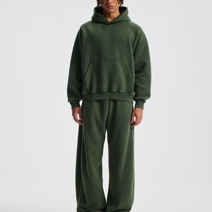 Conjunto Deportivo para Hombre, Color Verde Oliva, con Capucha, Manga Larga, Estilo Casual, Holgado, Pantalones de Algodón con Bolsillos Laterales, para Otoño - Product Image 1