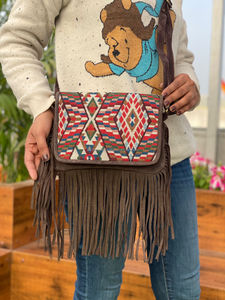 New Handmade Hot Sale Jacquard Suede Leather Fringe Sling <b>Bag</b> Multi Use New Vintage Design <b>Crossbody</b> <b>Bag</b> <b>Cheap</b> Rate Bulk Product - Product Image 4