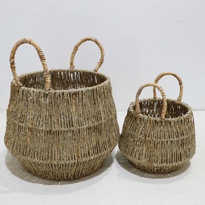 Top Rated Natural Seagrass Storage <b>Baskets</b> With Handles Rustic Bowl Shape Multi Purpose Neatening <b>Basket</b> Set - Product Image 2