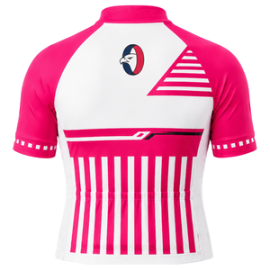 Maillot de Ciclismo Rosa Intenso y Blanco de Manga Corta con Cremallera Completa, Transpirable, de Secado Rápido, Ligero, para Ciclismo de Carreras - Product Image 2