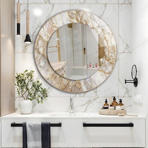 Round Handmade Bone Inlay Contemporary Design Wall <b>Mirror</b> with <b>White</b> & Gold Marble Vein From REHMAN CRAFT - Product Image 5
