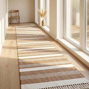 Plaid Kitchen Rug Blue White Farmhouse Style Flat Weave Non-Slip Rectangle Indoor Area Rug with Fringe <b>Large</b> Size Hallway Runner - Product Image 3