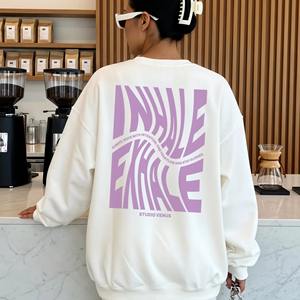 Sweat-shirt personnalisé imprimé Pilates « Inhale Exhale » en gros, col rond, 100 % coton brodé, style streetwear oversize DM - Product Image 5
