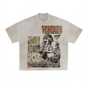 T-shirt graphique surdimensionné en coton 100% pour homme, coupe ample, imprimé, haute qualité, 220 GSM, coton délavé à l'acide, beige, impression personnalisée - Product Image 5