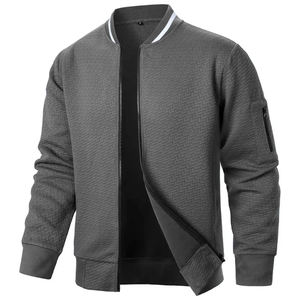 Veste décontractée pour hommes coupe ample veste légère Varsity Bomber avec fermeture éclair extérieur Streetwear col montant sweats - Product Image 2