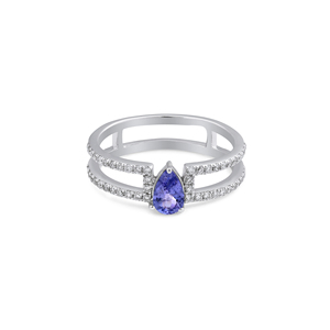 Anillo de Plata de Ley 925 con Tanzanita y Circonita Cúbica en Forma de Pera para Mujer, Marca Ivaan Jewels, Diseño de Doble Banda, Joyería Moderna de Diseñador - Product Image 4