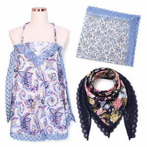 Women Floral 100% Cotton Square Shawl Lightweight Scarf with Lace Trim Multi-Purpose Summer Wear SC-33 - Product Image 4