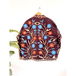 Chaqueta Bomber Corta de Otoño, Tejida a Mano, de Terciopelo Ecológico, Estilo Vintage, con Cuello Mao, Manga Larga y Estampado Floral - Product Image 2