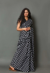 Sari Tradicional KV con Estampado de Polka para Mujer, de Algodón Puro, Reversible, para Bodas y Fiestas Otoñales en India (Negro), Sin Arrugas, de Secado Rápido - Product Image 2