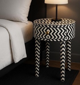 Custom Bone Inlay Nightstand with <b>Drawer</b> Luxury Handmade Bedside Cabinet Geometric Design <b>Side</b> Table for Home Hotel Furniture - Product Image 2