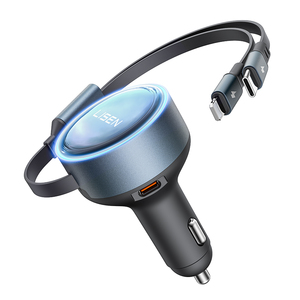 Lisen 60W 3 trong <span class=keywords><strong>1</strong></span> sạc nhanh sạc xe hơi kép cáp có thể thu vào bộ sạc điện thoại với đèn LED cho iPhone 15 16 Samsung - Product Image 1