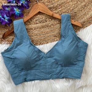 Colección de Blusas sin Mangas con Cuello en V y Estampado de Rayas Horizontales en Algodón Katha de la Mejor Calidad, Exportador Indio, Proveedor Mundial - Product Image 6