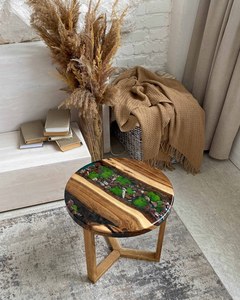 Woodland Cross River Wooden Moss <b>Epoxy</b> <b>Coffee</b> <b>Table</b> Handmade Round Live Edge Luxury Nature Inspired Pebble Art Furniture Design - Product Image 4