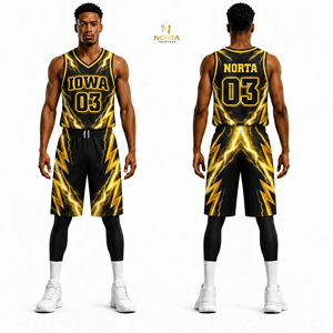 Customized Sublimation Basketball Uniform Set <b>Navy</b> Blue Orange Sublimated Breathable Moisture Wicking Polyester Mesh Plus Size - Product Image 2