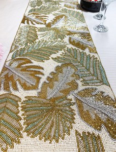 Handmade Eco-Friendly Durable Oriental Fabric <b>Table</b> <b>Runner</b> Irregular Shape <b>Teal</b> Floral Design Luxury Style Ali Fashion Mats Pads - Product Image 4