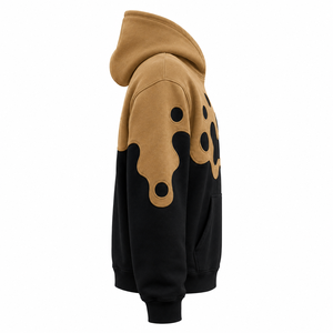 Sudadera con Capucha Extra Grande Personalizada en Color Marrón Camel y Negro con Apliques - Product Image 3