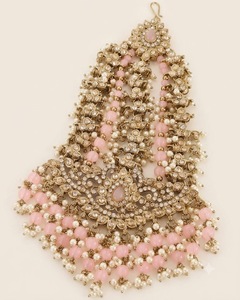 Coiffe de mariée ethnique Jhumar Pasa perlée de fausses perles, plaqué or antique, accessoires de cheveux latéraux pour femme, collections - Product Image 1