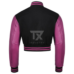 Women's Stand Collar Cropped Varsity Jacket Long Sleeve Baseball Style Streetwear Fashion Varsity Jacket - Product Image 6