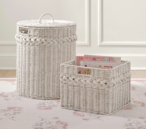 White Woven Rectangular <b>Storage</b> <b>Basket</b> for Home Organization and Decorative Display Multifunctional <b>Stacking</b> Design - Product Image 2