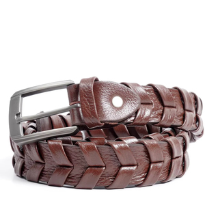 Ceintures tressées en cuir véritable de haute qualité pour hommes 2026 – Nouvelle ceinture décontractée marron personnalisée pour hommes, motif tressé, vente en gros, marque OEM - Product Image 1