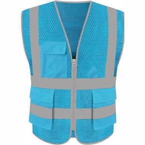 Gilet de sécurité réfléchissant personnalisé à haute visibilité, certifié ANSI Classe 2 EN ISO 20471, en coton respirant, avec LED clignotante fluorescente - Product Image 5