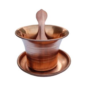 Panchpatra Tradicional India de Cobre Hecha a Mano con Cuchara y Plato, Juego de Panchpatra con Achamani y Thali para Pooja, Templo, Diwali - Product Image 1